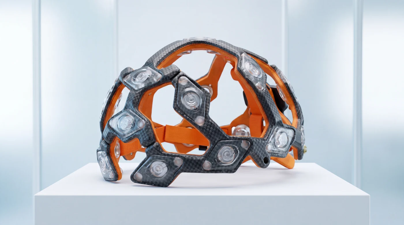 WAVi Scan System EEG and ERP headset in a TITN studio setting.