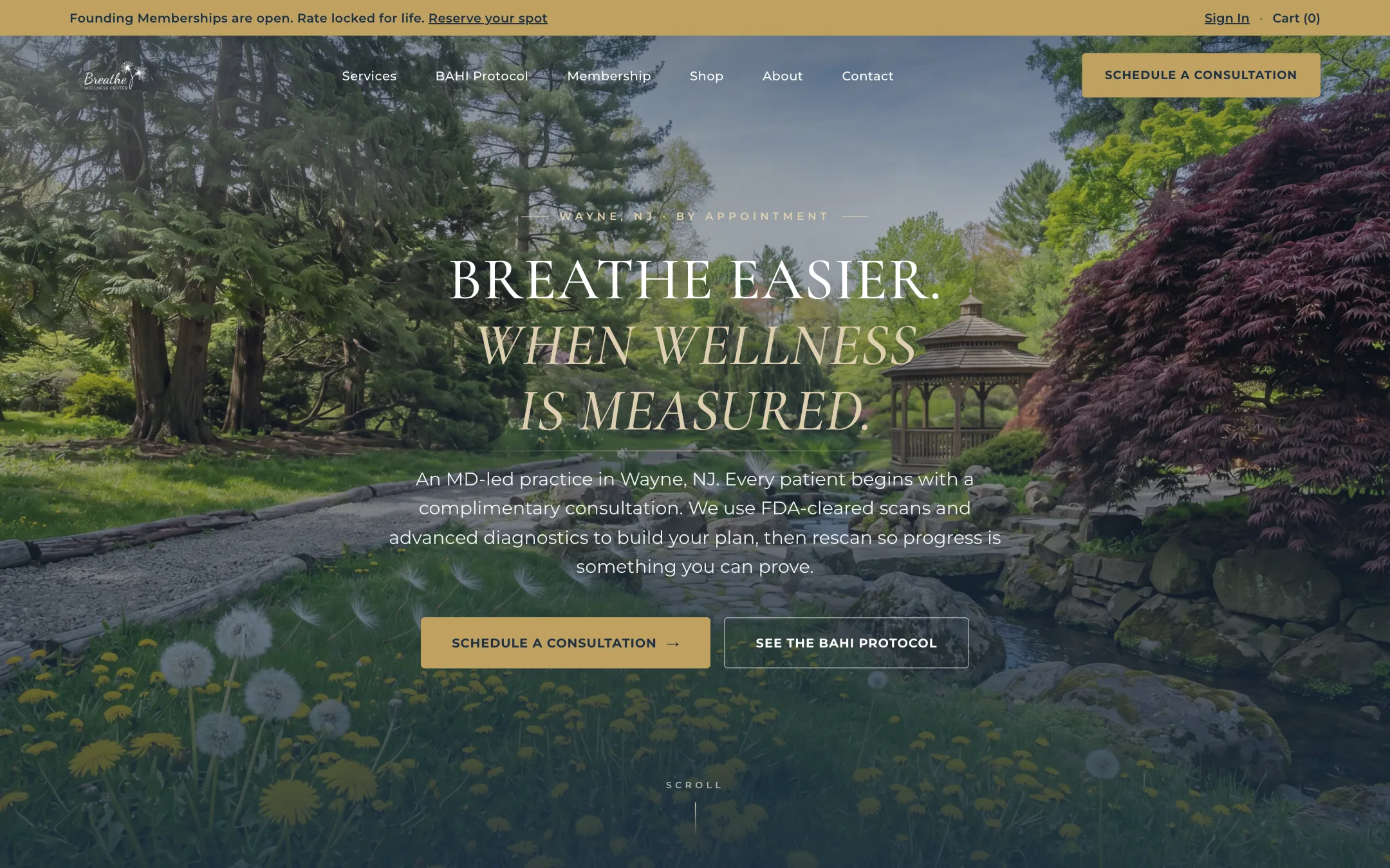 Breathe Wellness Center homepage, high-fidelity design v2.8, desktop