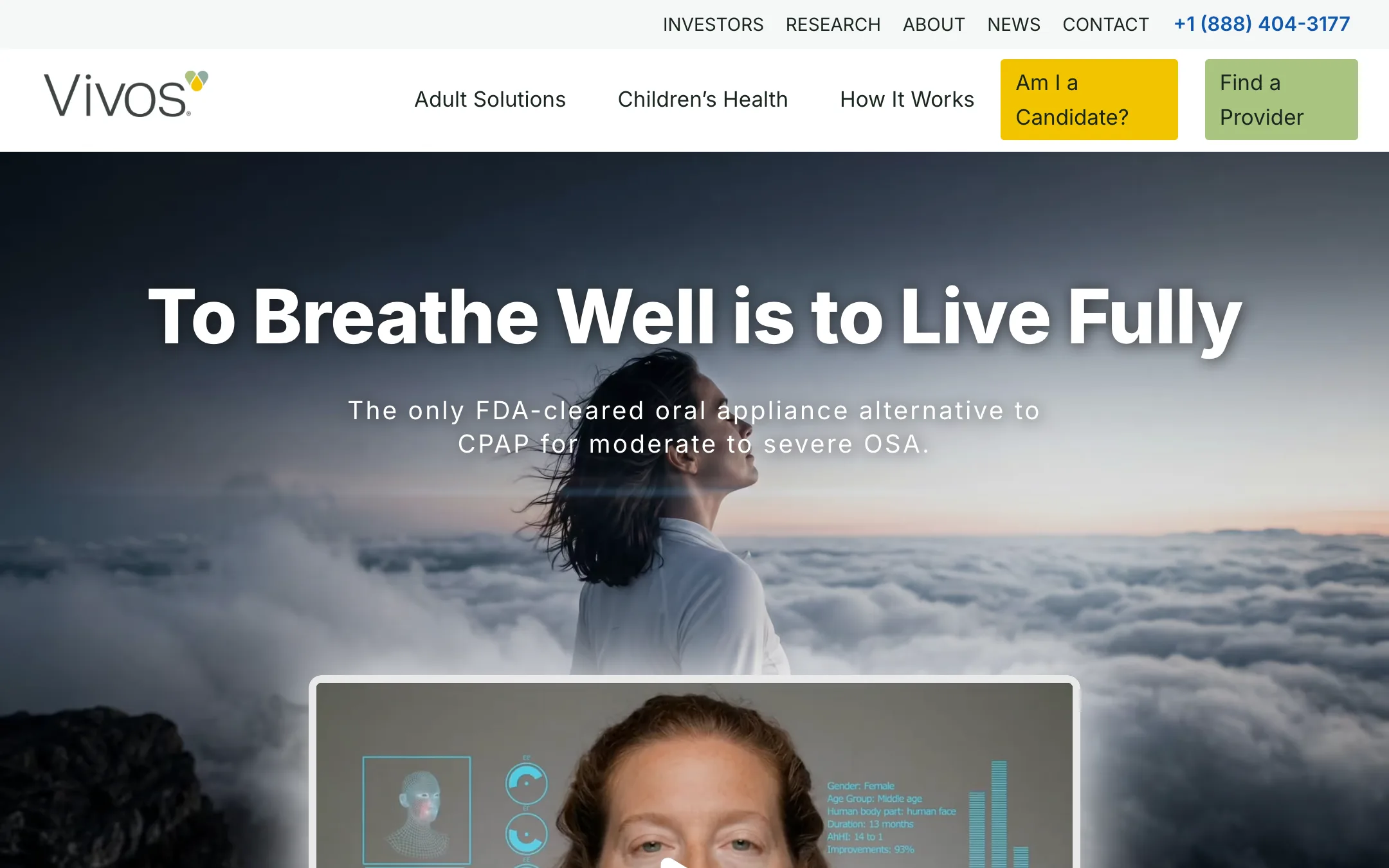 vivos.com homepage, desktop